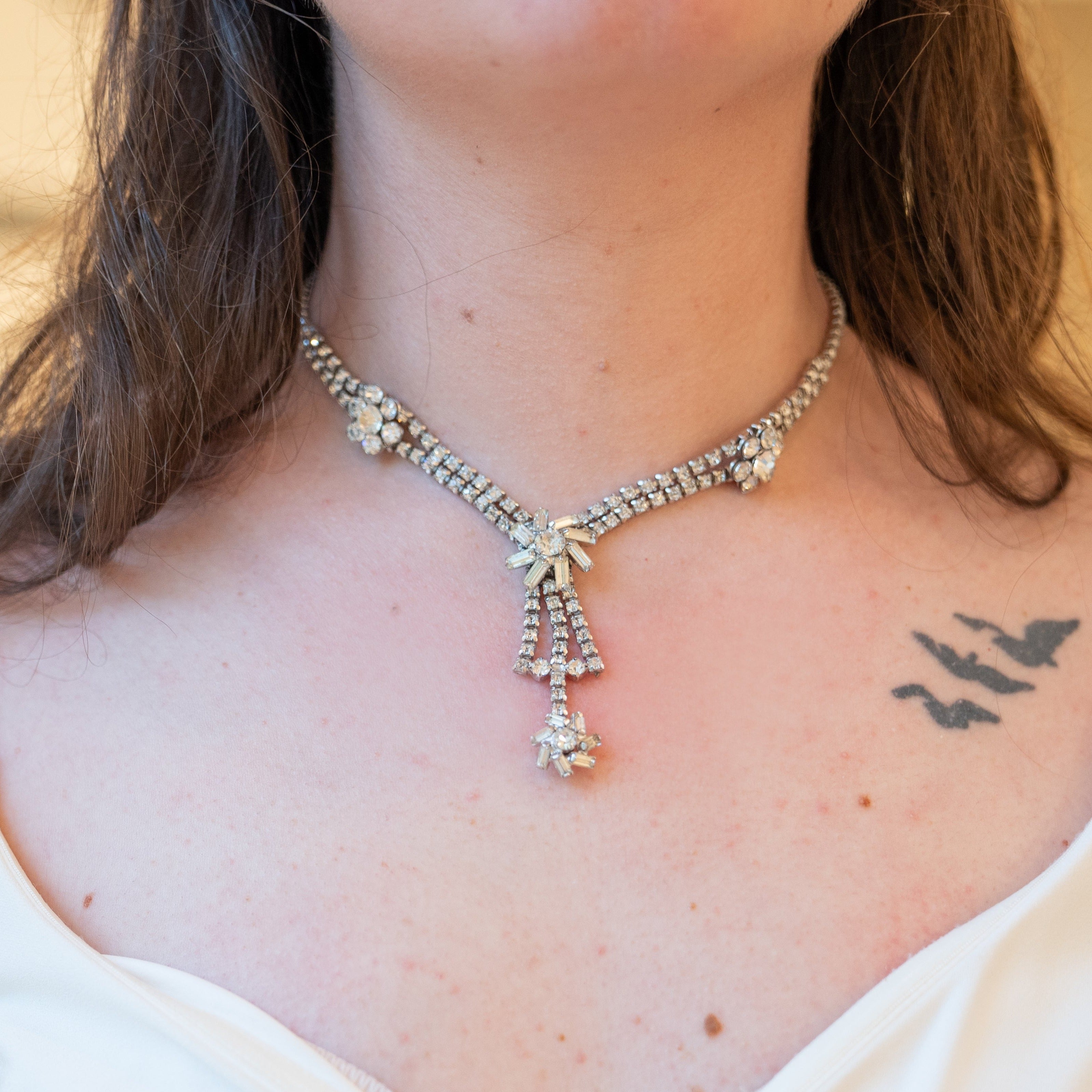 Rent A Vintage Silver Crystal Necklace For Just 20 Borrow Me Bridal Rent a vintage silver crystal necklace for just 20 borrow me bridal
