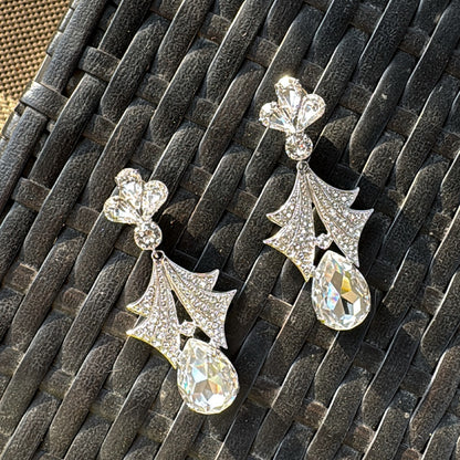 Dolce & Gabbana Silver Brass Clear Crystal Sicily Statement Chandelier Earrings