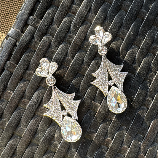 Dolce & Gabbana Silver Brass Clear Crystal Sicily Statement Chandelier Earrings