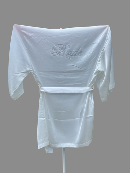 Bride White Satin Robe with Rhinestone Embellishments