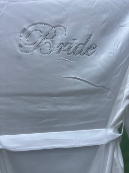 Bride White Satin Robe with Rhinestone Embellishments
