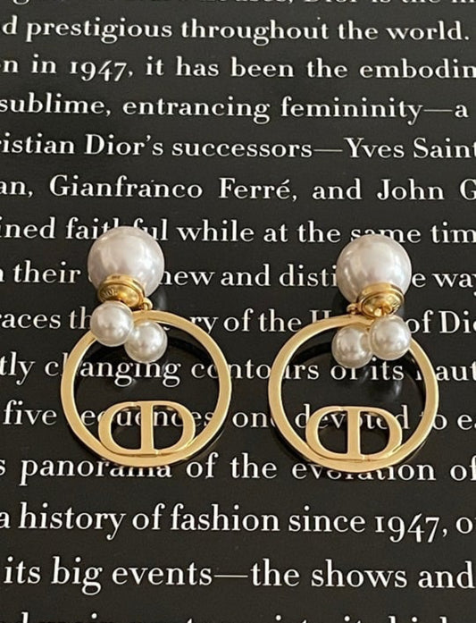 Christian Dior Pearl and Gold CD Round Drop Earrings