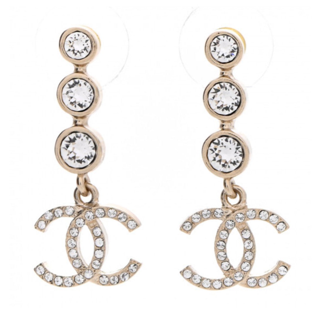 Chanel Crystal Diamante Drop Gold Earrings