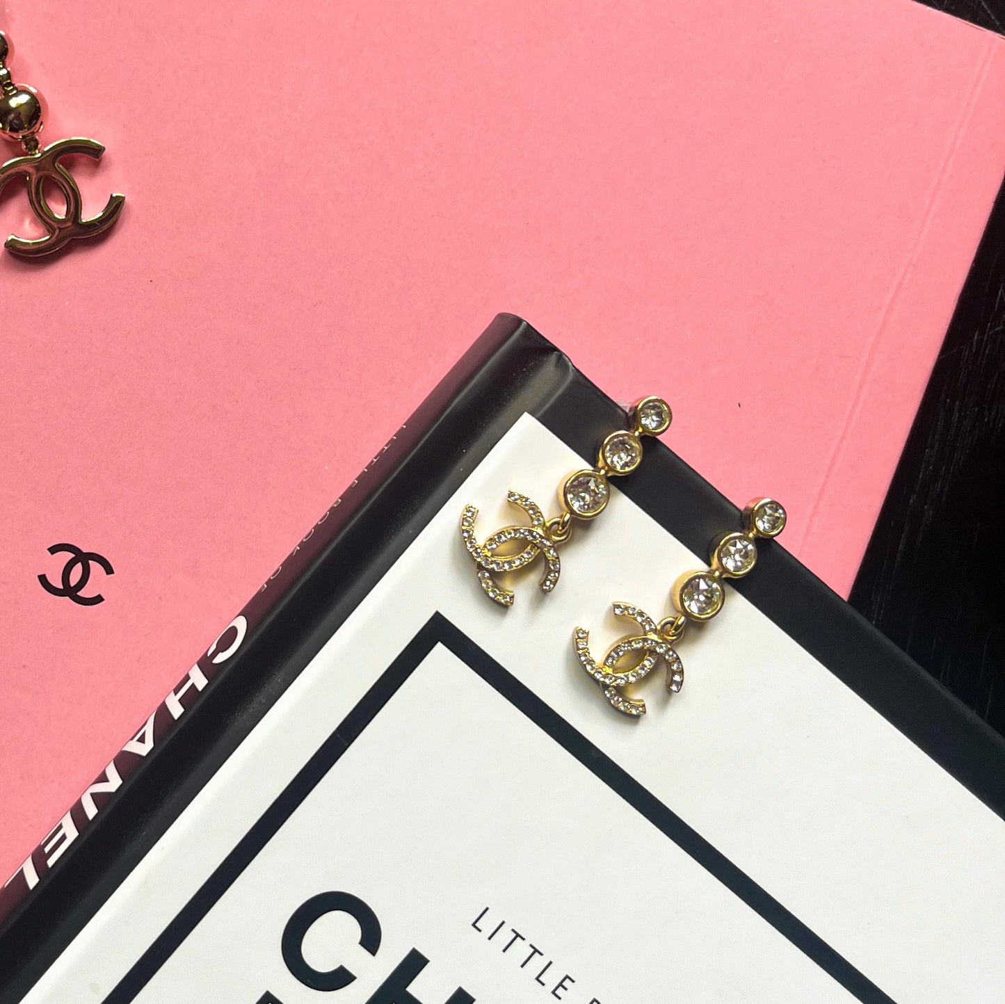 Chanel Crystal Diamante Drop Gold Earrings