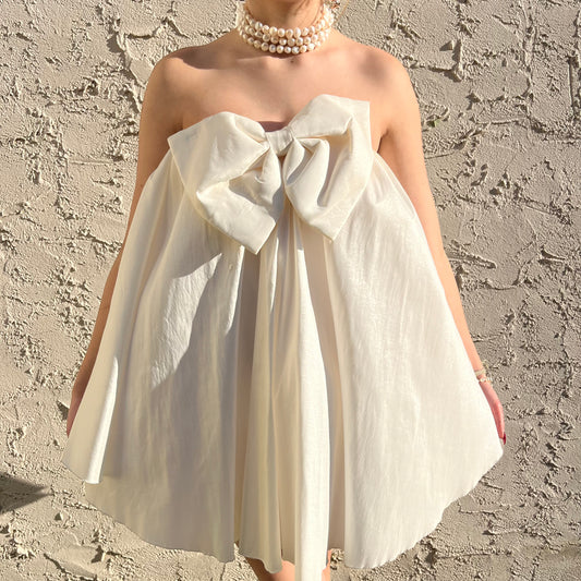 For Love & Lemons Clara Trapeze Strapless White Dress with Detachable Bow (XS)