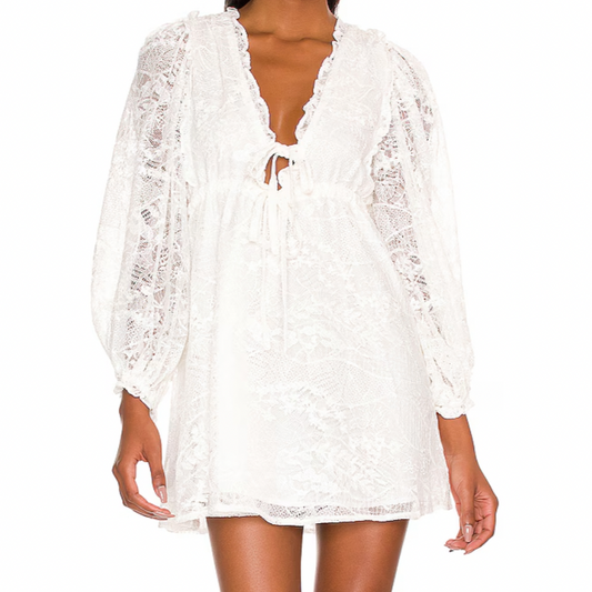 For Love and Lemons Madeline Mini Dress in White (Size Extra Small)