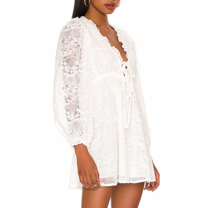 For Love and Lemons Madeline Mini Dress in White (Size Extra Small)