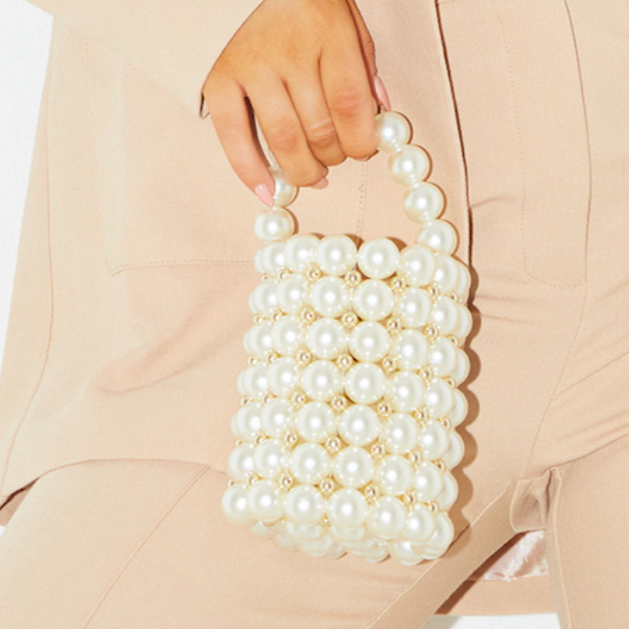 White Pearl with Gold Bead Cylinder Bag