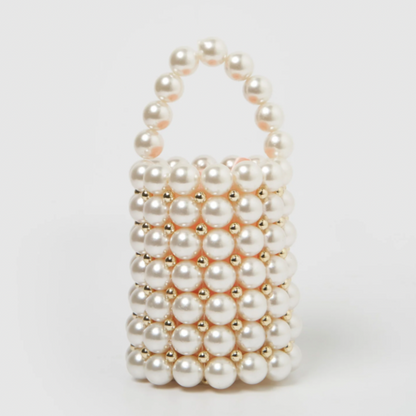 White Pearl with Gold Bead Cylinder Bag